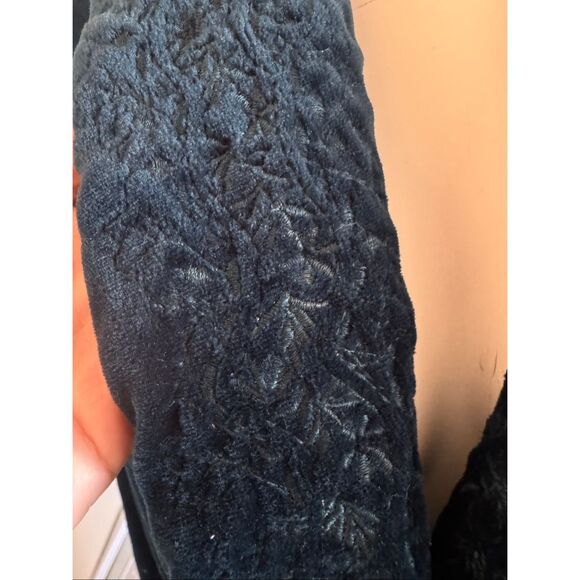 Women's medium vintage emerald green plush 90s full-length robe floral collar - Picture 3 of 4